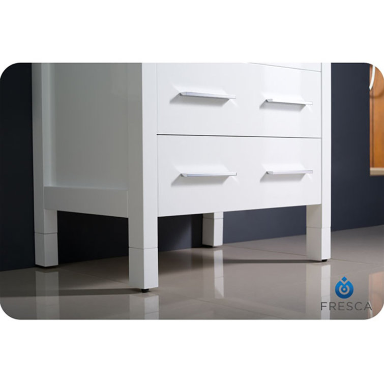 24" Modern White Engineered Wood Bathroom Vanity with Integrated Ceramic Sink