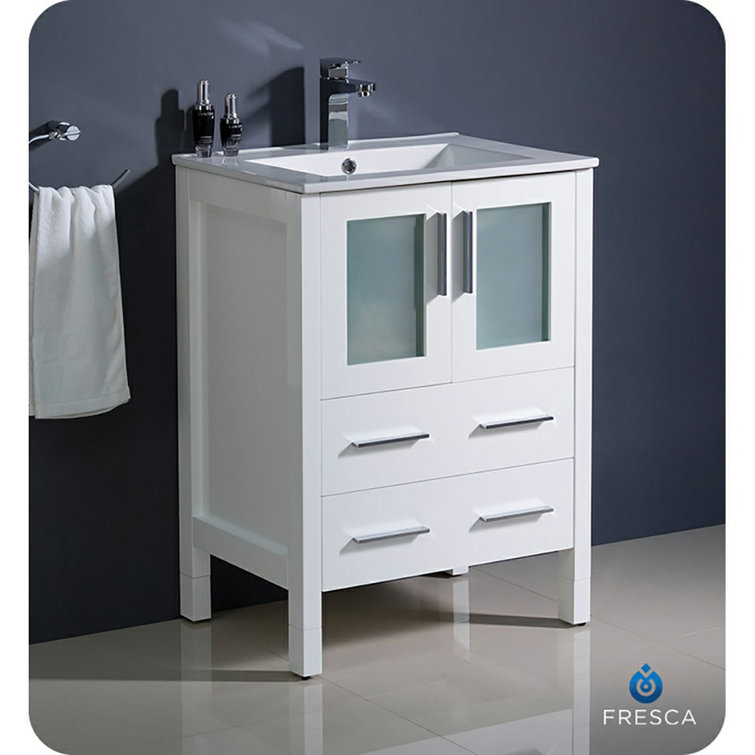 24" Modern White Engineered Wood Bathroom Vanity with Integrated Ceramic Sink