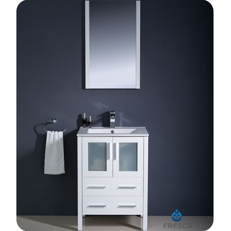 24" Modern White Engineered Wood Bathroom Vanity with Integrated Ceramic Sink