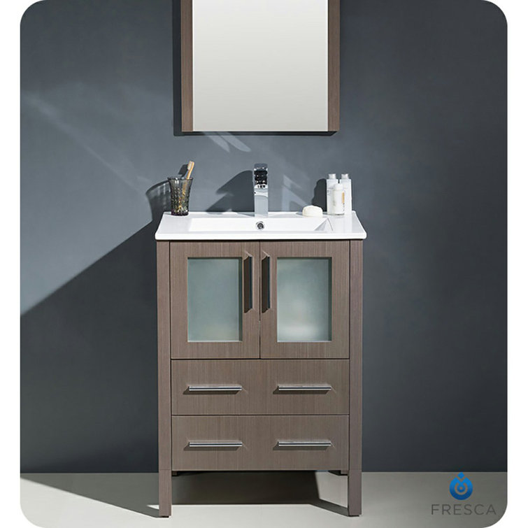 Modern Gray Oak 24" Freestanding Single Sink Vanity Set