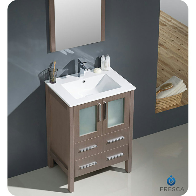Modern Gray Oak 24" Freestanding Single Sink Vanity Set
