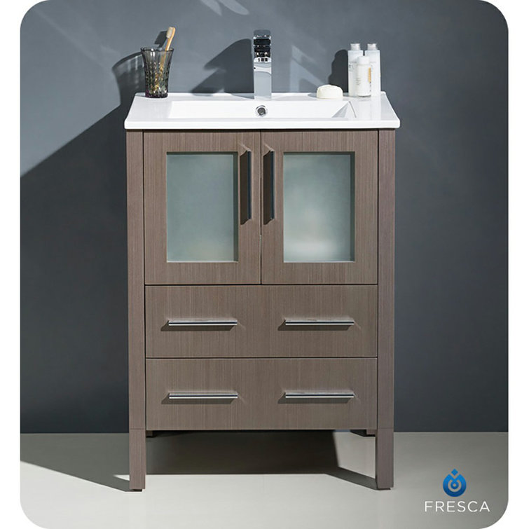Modern Gray Oak 24" Freestanding Single Sink Vanity Set