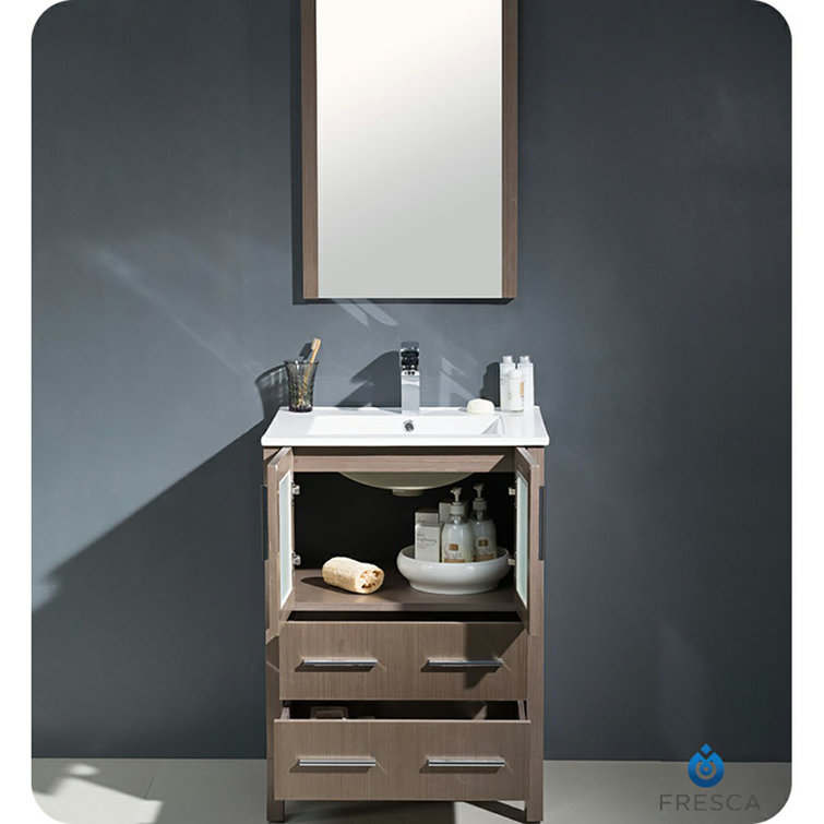 Modern Gray Oak 24" Freestanding Single Sink Vanity Set