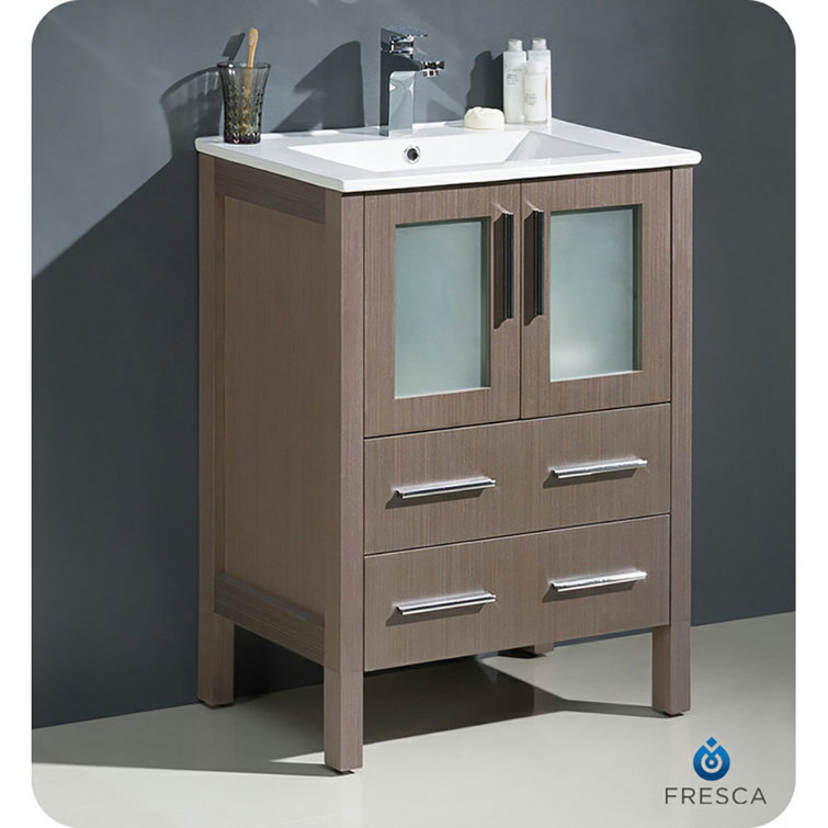 Modern Gray Oak 24" Freestanding Single Sink Vanity Set