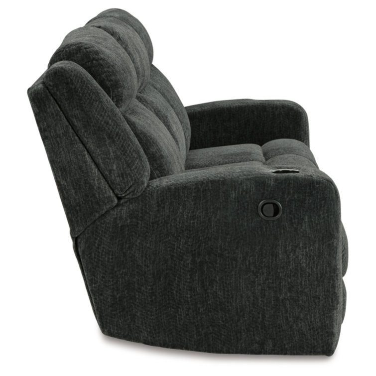 Modern Black Velvet 87'' Reclining Sofa with Storage and Cup Holder