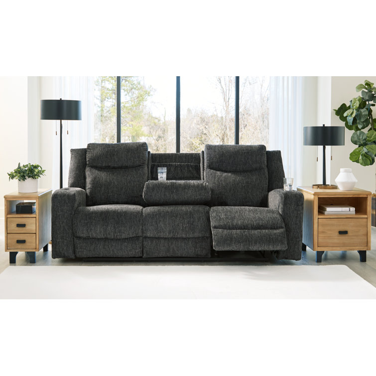 Modern Black Velvet 87'' Reclining Sofa with Storage and Cup Holder