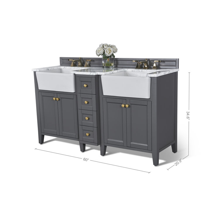 Adeline 60'' Sapphire Gray Double Bathroom Vanity with Marble Top