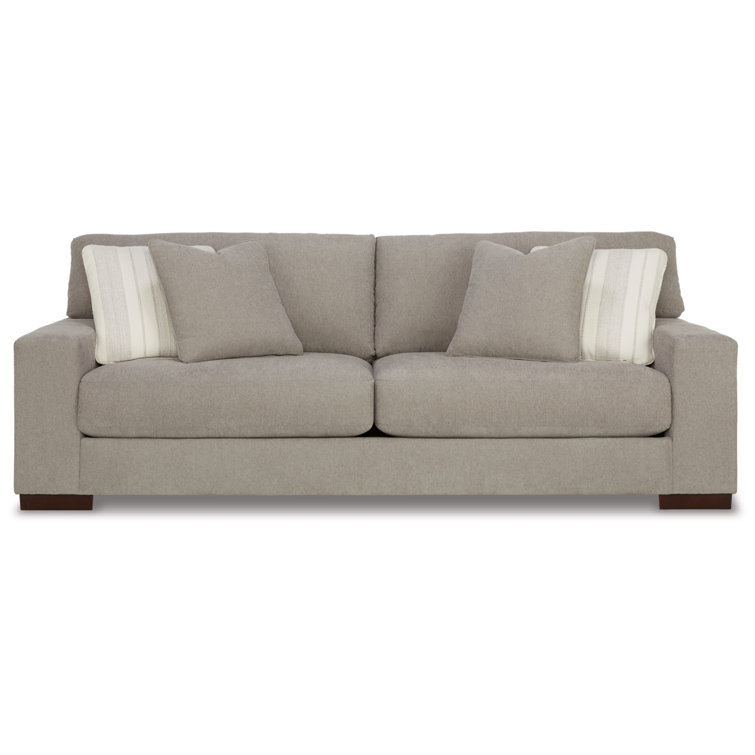 Modern Beige Polyester 96" Stationary Sofa with Reversible Cushions