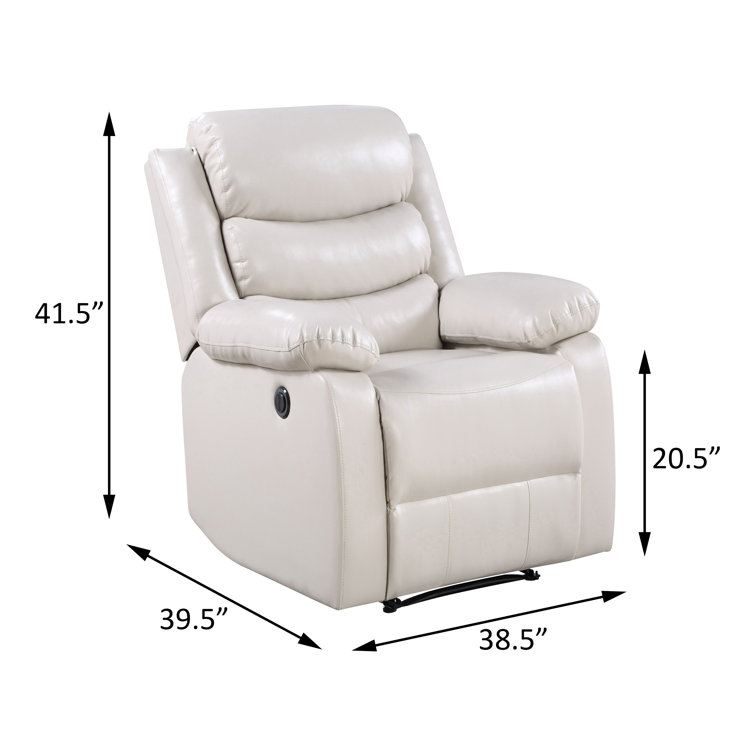 Cream Faux Leather Power Recliner with Pillow Top Arms