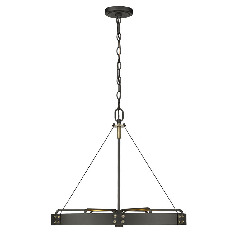 Aged Brass and Black 6-Light Wagon Wheel Pendant