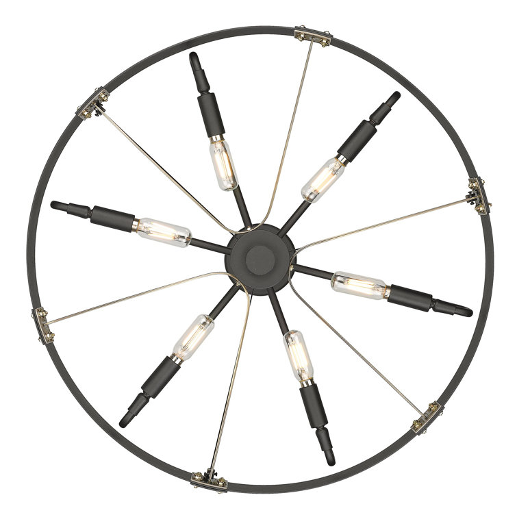 Aged Brass and Black 6-Light Wagon Wheel Pendant