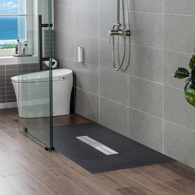 Black Solid Surface Low-Profile Rectangular Shower Base