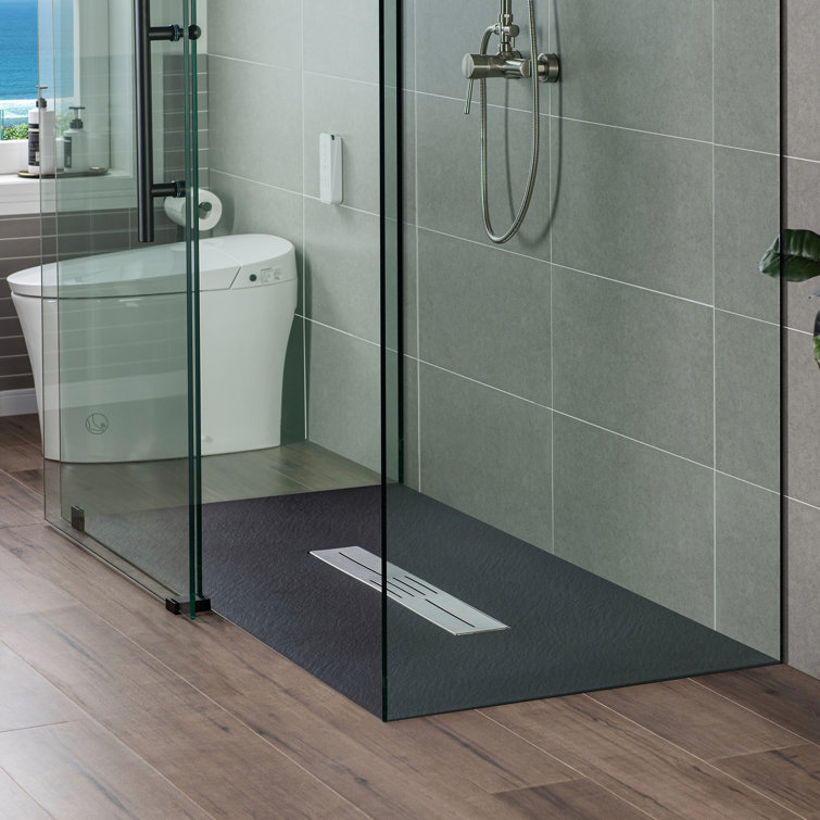 Black Solid Surface Low-Profile Rectangular Shower Base