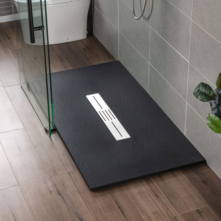 Black Solid Surface Low-Profile Rectangular Shower Base