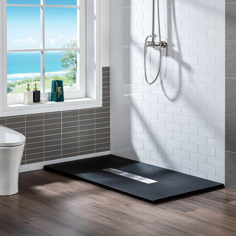 Black Solid Surface Low-Profile Rectangular Shower Base