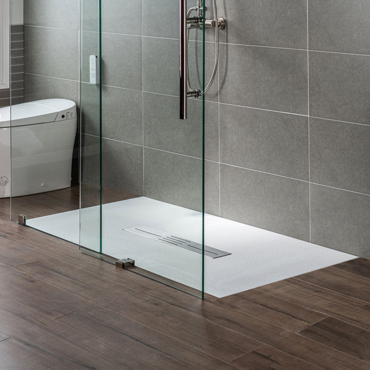 White Solid Surface Low-Profile Curbless Shower Base 60 x 36