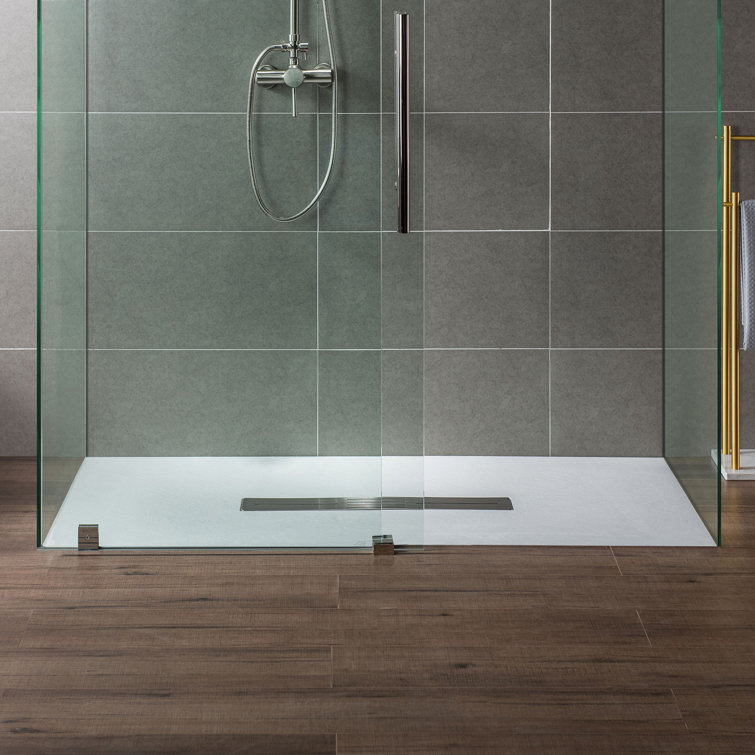 White Solid Surface Low-Profile Curbless Shower Base 60 x 36