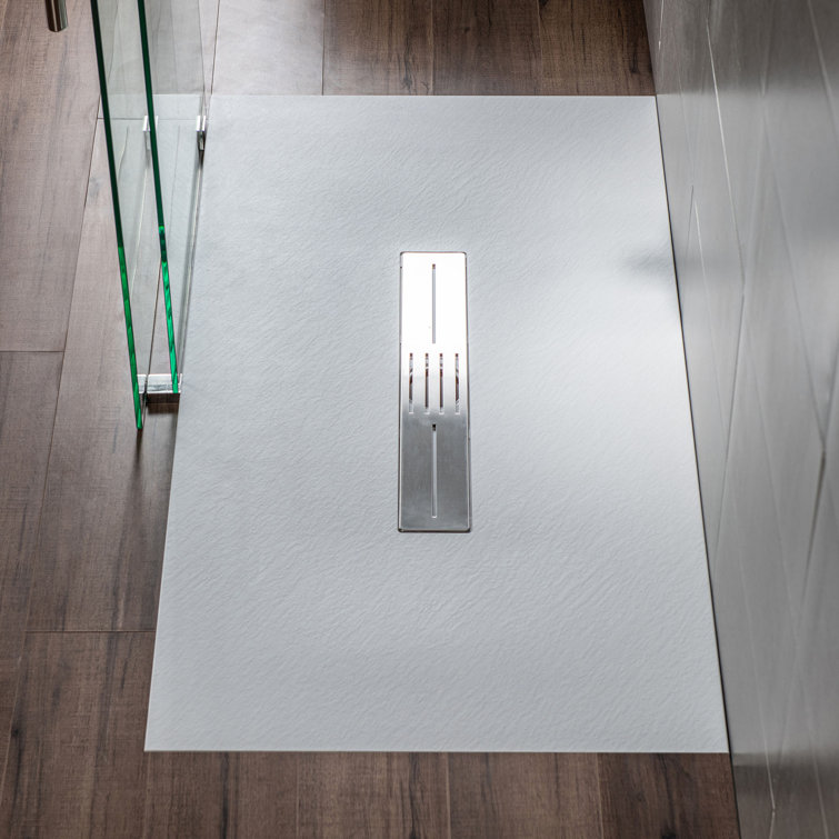 White Solid Surface Low-Profile Curbless Shower Base 60 x 36