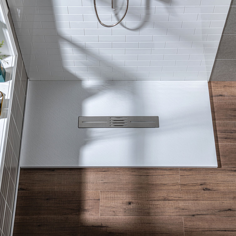 White Solid Surface Low-Profile Curbless Shower Base 60 x 36