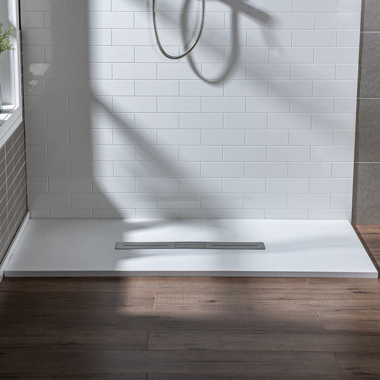White Solid Surface Low-Profile Curbless Shower Base 60 x 36