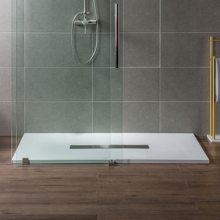 White Solid Surface Low-Profile Curbless Shower Base 60 x 36