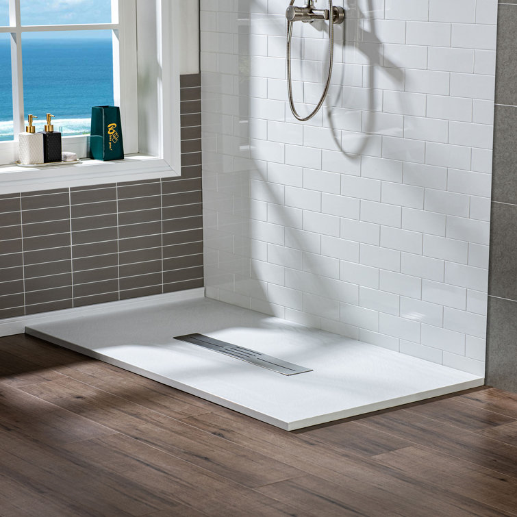 White Solid Surface Low-Profile Curbless Shower Base 60 x 36