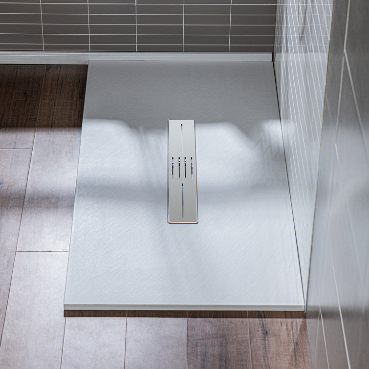 White Solid Surface Low-Profile Curbless Shower Base 60 x 36