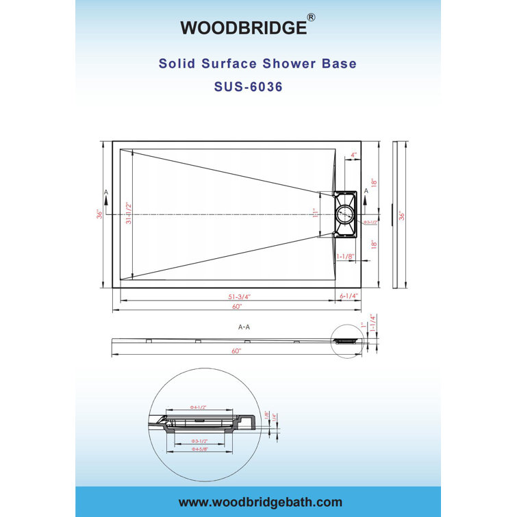 White Solid Surface Low-Profile Rectangular Shower Base