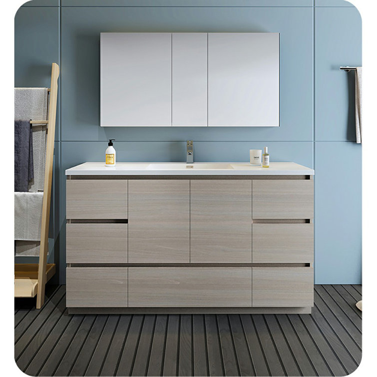 Lazzaro 60" Gray Solid Wood & MDF Modern Freestanding Single Sink Vanity