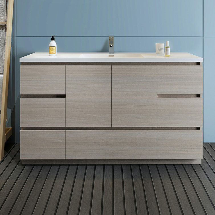 Lazzaro 60" Gray Solid Wood & MDF Modern Freestanding Single Sink Vanity