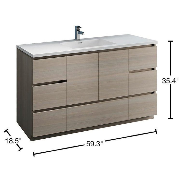 Lazzaro 60" Gray Solid Wood & MDF Modern Freestanding Single Sink Vanity