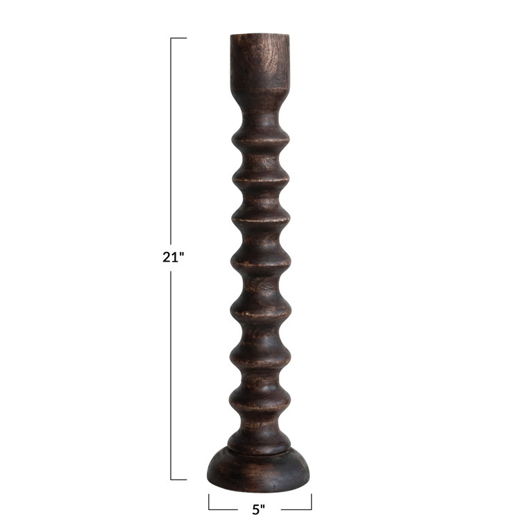 Hand-Carved Walnut Wood Tabletop Taper Candle Holder