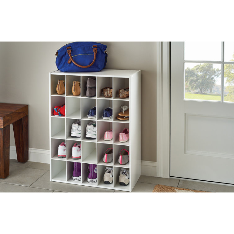 White Stackable 25-Compartment Shoe Organizer