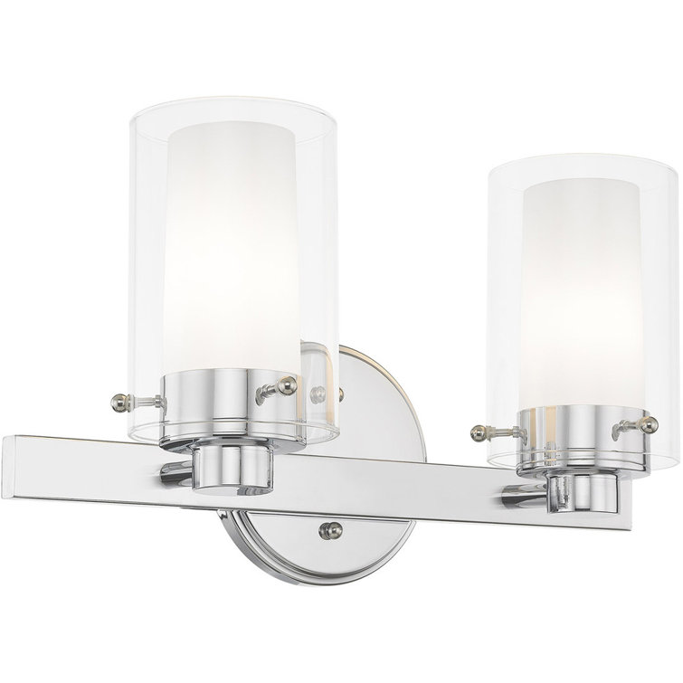Sleek Sophistication Polished Chrome 2-Light Vanity with Double-Glass Effect