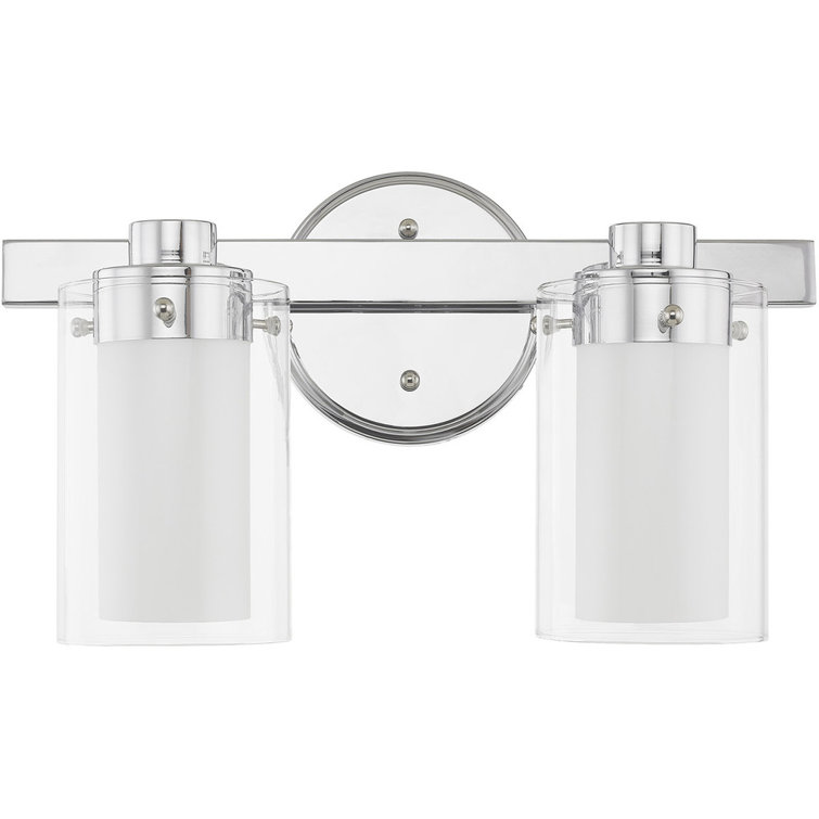 Sleek Sophistication Polished Chrome 2-Light Vanity with Double-Glass Effect
