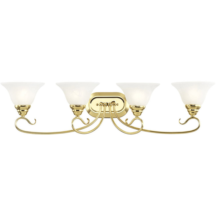 Elegant Coronado Polished Brass 4-Light Vanity with White Alabaster Glass