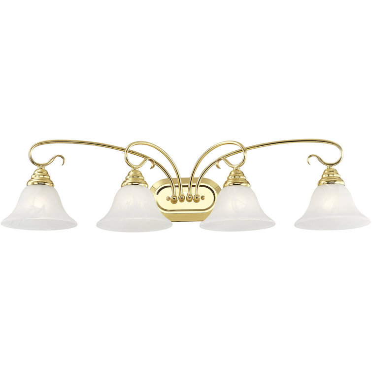 Elegant Coronado Polished Brass 4-Light Vanity with White Alabaster Glass