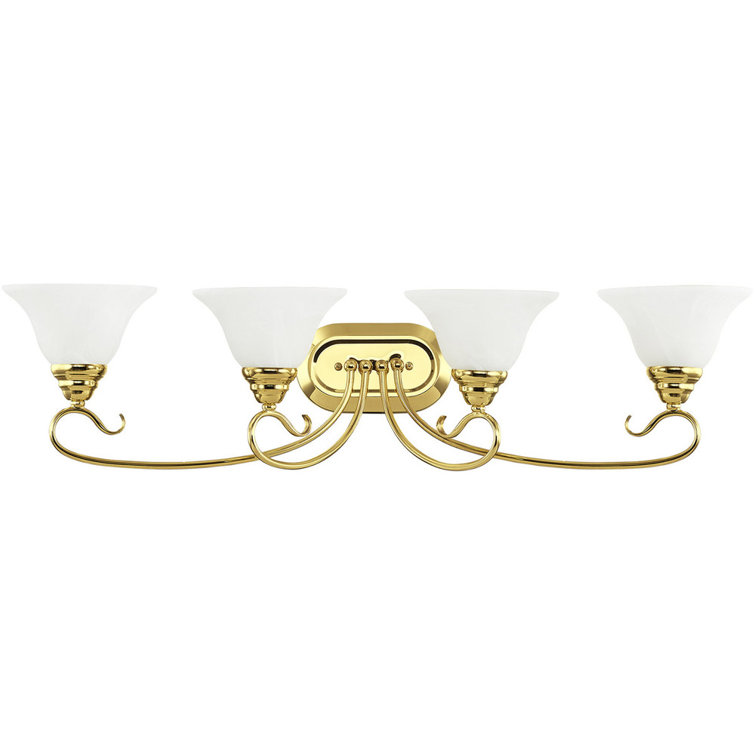 Elegant Coronado Polished Brass 4-Light Vanity with White Alabaster Glass