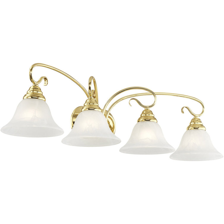 Elegant Coronado Polished Brass 4-Light Vanity with White Alabaster Glass