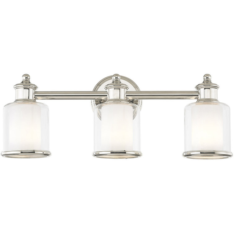 Polished Nickel 3-Light Vanity Light with Handcrafted Glass