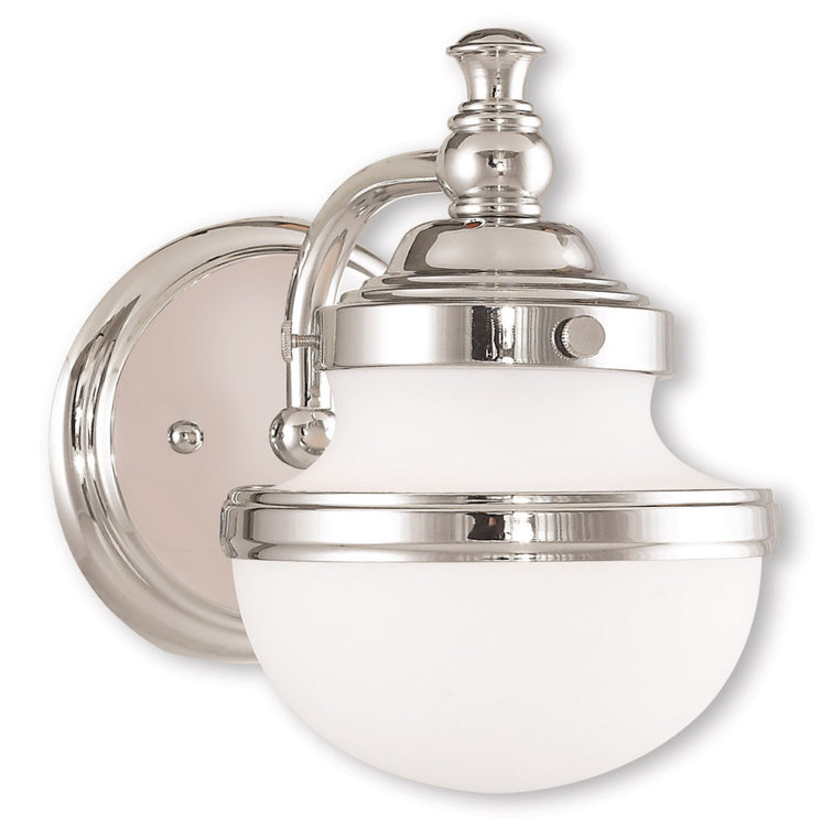 Sleek Industrial Polished Chrome 1-Light Bath Vanity with Hand Blown Opal Glass