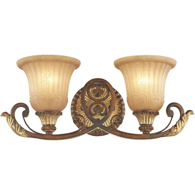 Verona Bronze & Aged Gold Leaf 2-Light Vanity with Rustic Art Glass
