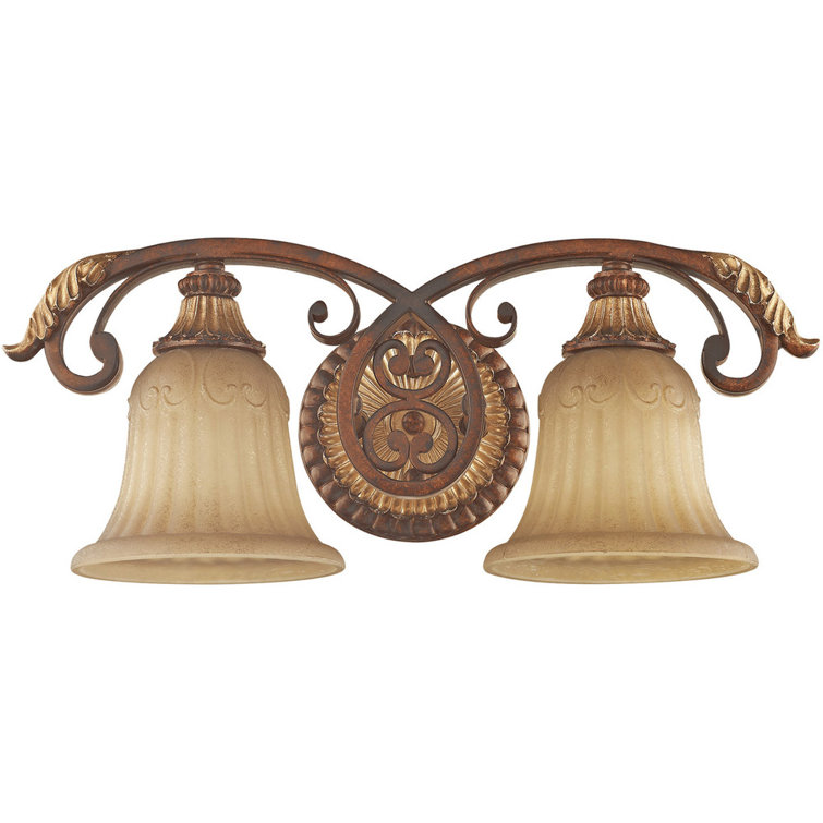 Verona Bronze & Aged Gold Leaf 2-Light Vanity with Rustic Art Glass