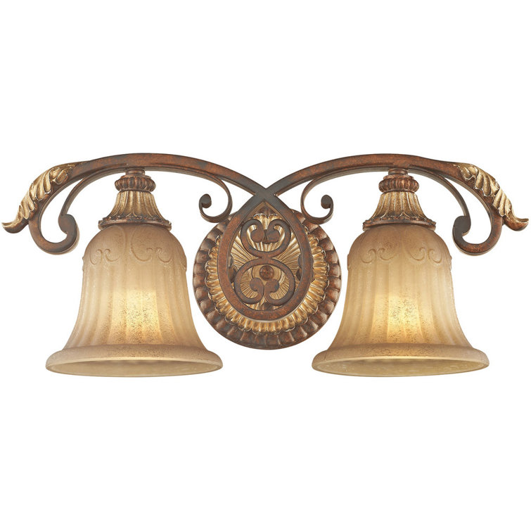 Verona Bronze & Aged Gold Leaf 2-Light Vanity with Rustic Art Glass