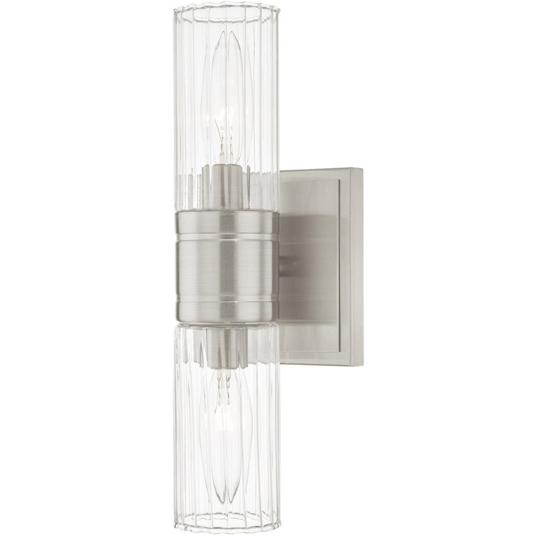 Midtown Brushed Nickel 2-Light Vanity with Clear Fluted Glass