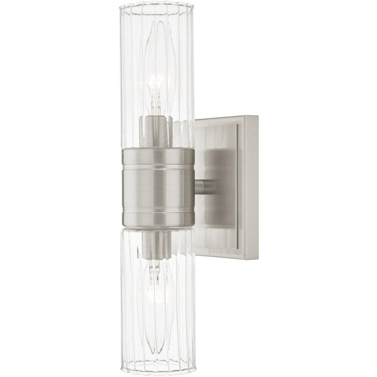 Midtown Brushed Nickel 2-Light Vanity with Clear Fluted Glass