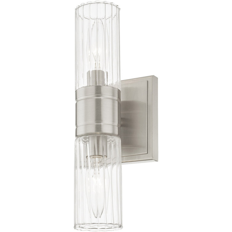 Midtown Brushed Nickel 2-Light Vanity with Clear Fluted Glass
