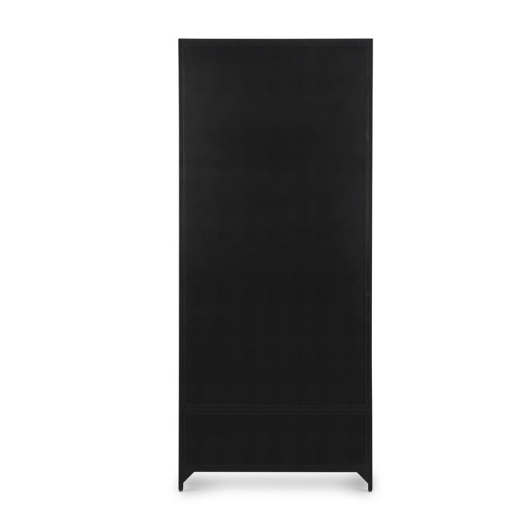 Elegant Black Iron Curio Cabinet with Glass Doors and Brass Knobs