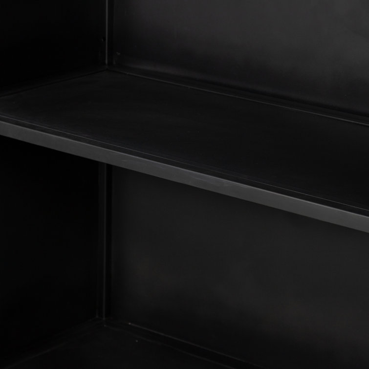 Elegant Black Iron Curio Cabinet with Glass Doors and Brass Knobs