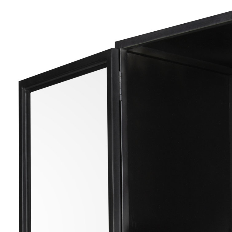 Elegant Black Iron Curio Cabinet with Glass Doors and Brass Knobs